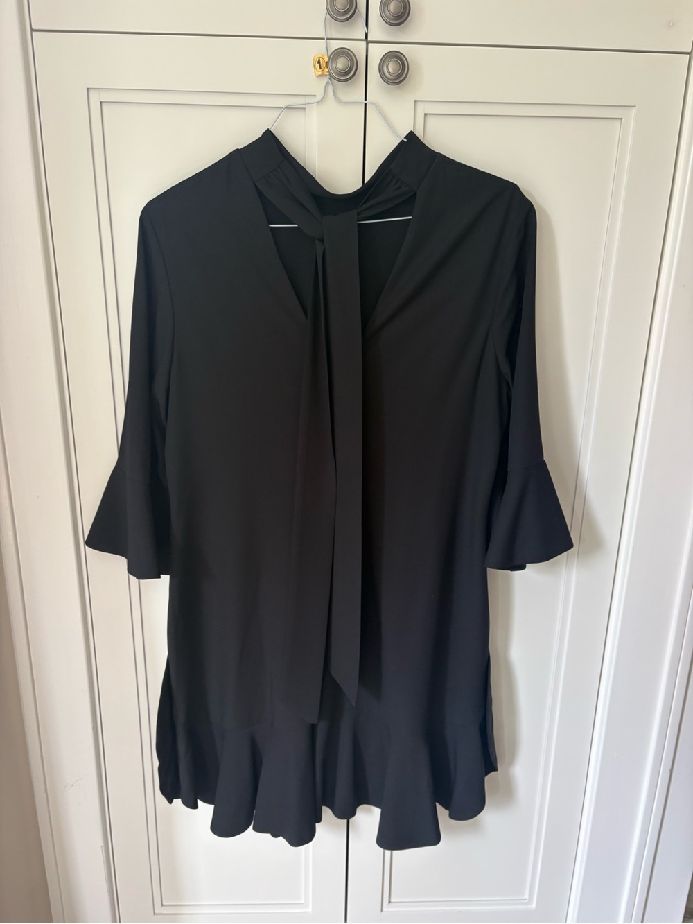 Chelsea28 Black Tie-Neck Ruffle Tunic